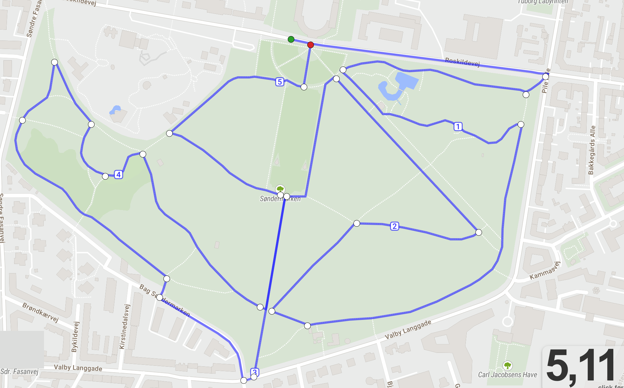 Rute (løbes 2 gange for 10 KM